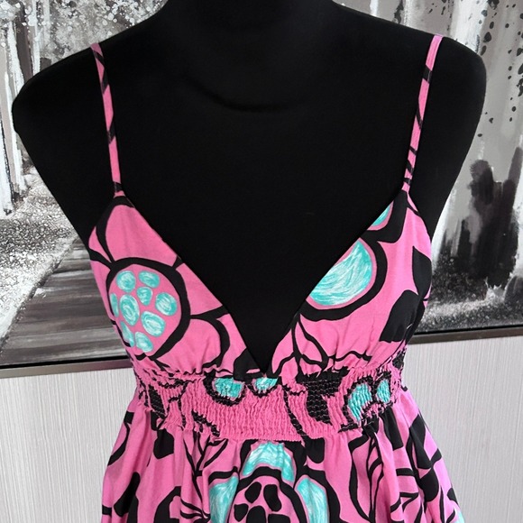 ZARA Printed Poplin Fuschia Pink Floral A Line Midi 100% Cotton Dress - Medium - Picture 3 of 12